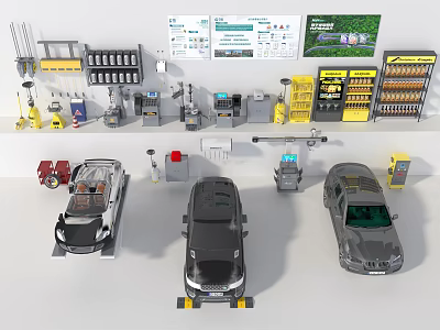 Automotive Repair Shop Setup With Service Bays Tools Equipment And Vehicle Maintenance Stations 3d model