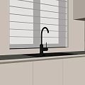 Black Kitchen Sink With Modern Faucet On Light Countertop And Beige Cabinets