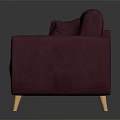 Burgundy Two Seater Sofa With Decorative Cushions And Light Wooden Legs