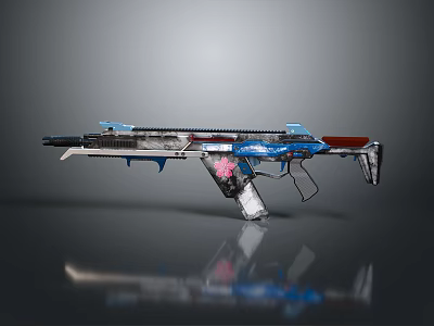 Decorated Assault Rifle With Blue Pink Patterns Detailed Design And Functional Parts 3d model