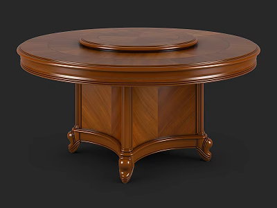 Traditional Wooden Round Dining Table With Central Turntable And Carved Leg Base 3d model