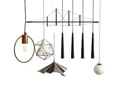 Modern Pendant Lights With Geometric Copper White Metallic Conical And Folded Designs For Interior Decor 3d model