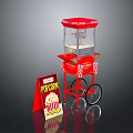 Red Popcorn Machine Cart With Wheels And Popcorn Signboard