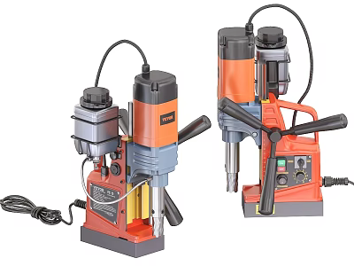 Industrial Magnetic Drill Presses with Red and Gray Base Handle Power Cord and Control Panel 3d model
