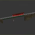 Red Train Traveling On Railway Bridge With Track And Safety Railings