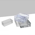 Minimalist Gray Wall with Stacked Transparent Plastic Storage Boxes in Interior 3d model