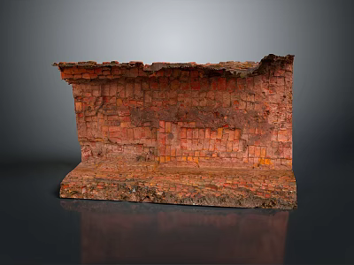 Vintage Weathered Red Brick Wall Structure With Varied Color Bricks And Base Foundation 3d model