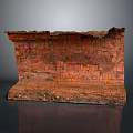 Vintage Weathered Red Brick Wall Structure With Varied Color Bricks And Base Foundation