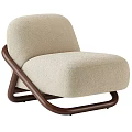Beige Fabric Lounge Chair With Wooden Curved Frame Modern Design