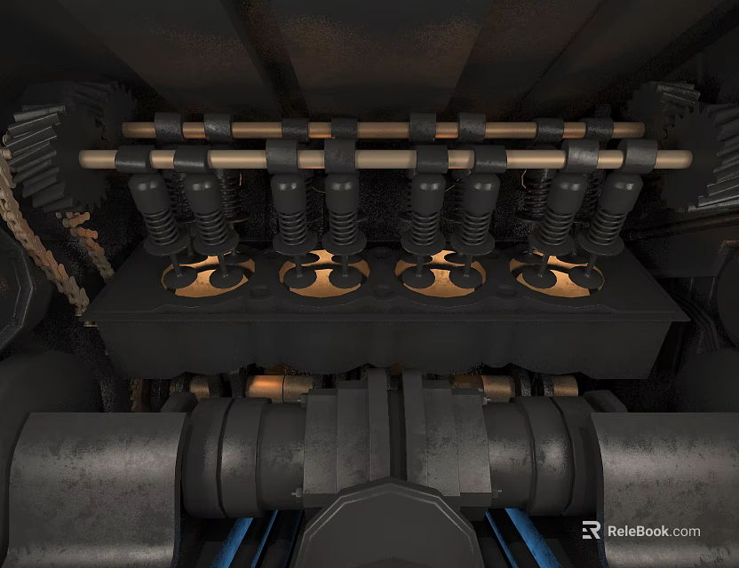 Detailed Car Engine Internal Mechanical Structure With Valves Springs And Gears 3d model 