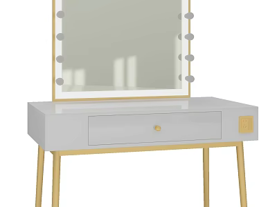 Gray Dressing Table With Lighted Mirror Gold Legs And Drawer Design 3d model