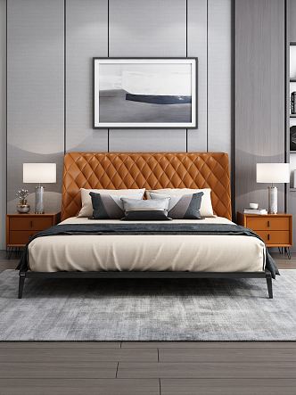 Modern Background Double Bed Side Orange 3d model