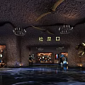 Modern Cinema Interior Design With Chandeliers Movie Posters Screen And Shiny Floor