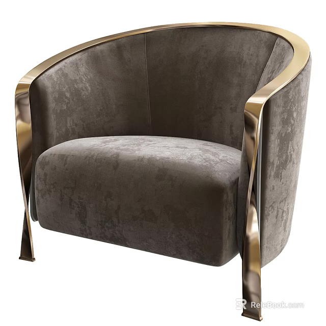 Elegant Gray Velvet Single Sofa With Gold Metal Armrests And Modern Luxury Design 3d model 