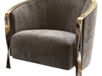 Elegant Gray Velvet Single Sofa With Gold Metal Armrests And Modern Luxury Design 3d model