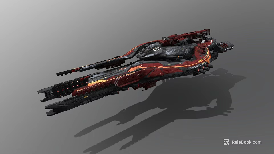 Futuristic Sci Fi Spaceship Red And Black With Intricate Streamlined Design Floating In Cosmic Space 3d model 