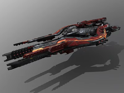 Futuristic Sci Fi Spaceship Red And Black With Intricate Streamlined Design Floating In Cosmic Space 3d model