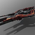 Futuristic Sci Fi Spaceship Red And Black With Intricate Streamlined Design Floating In Cosmic Space