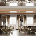 Elegant Banquet Hall Interior Design With Dining Tables Chairs And Decorative Wall Murals