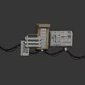 Industrial Mechanical Device With Metal Components Wooden Panel And Black Cables