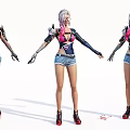 Game Movie Character Pink White Hair Black Top Blue Denim Shorts Mechanical Armor Red Heels