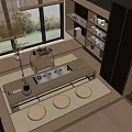 Japanese Style Tea Room Featuring Wooden Table Tatami Mats Window Green View And Tea Set