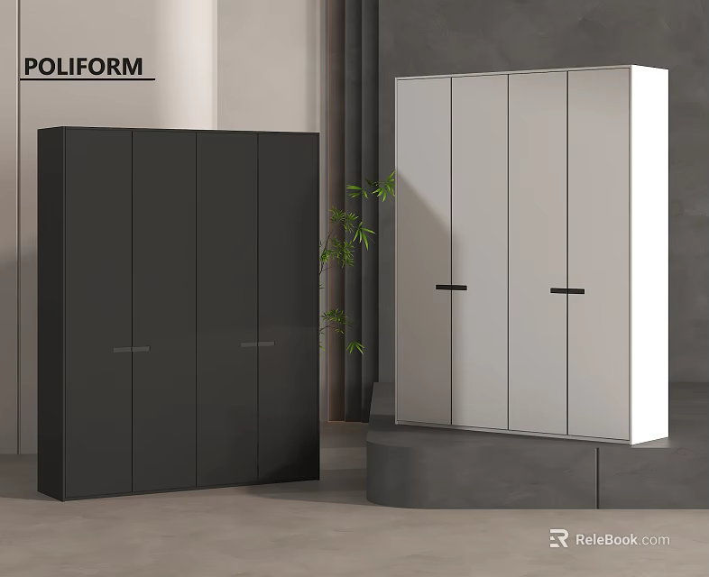 Modern Minimalist Black and White Wardrobes with Sleek Panel Doors in Interior Design 3d model 