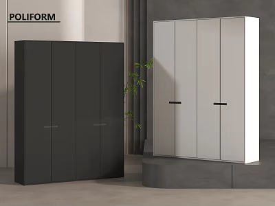 Modern Minimalist Black and White Wardrobes with Sleek Panel Doors in Interior Design 3d model