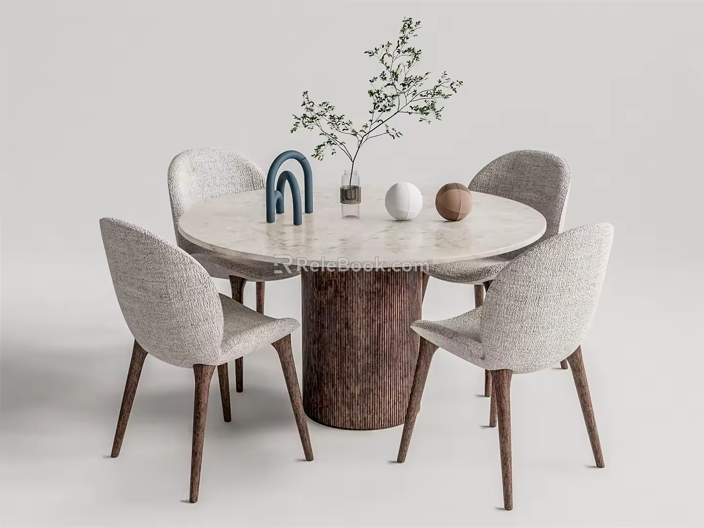 Nordic Casual Table and Chair Combination Round Dining Table and Chair 3d model