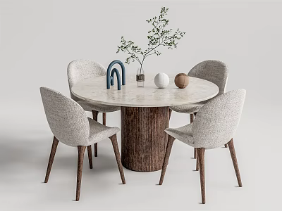 Nordic Casual Table and Chair Combination Round Dining Table and Chair 3d model