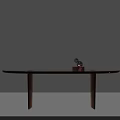 Modern Oval Glass Dining Table With Wooden Legs And Decorative Ornament