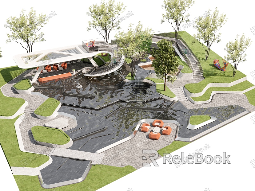 Pocket Park Street Corner Park Children's Park People's Activity Site Landscape Park Corridor Waterscape model