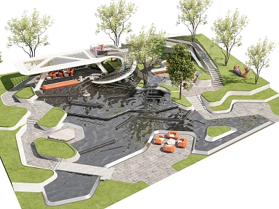 Pocket Park Street Corner Park Children's Park People's Activity Site Landscape Park Corridor Waterscape 3d model