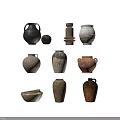 Vintage Handcrafted Ceramic Vessels With Textured Black Beige Brown White Rustic Designs