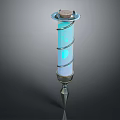 Glowing Blue Spiral Decorative Object With Wooden Top And Spiked Base