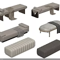Modern Sofa Bench Designs in Neutral Tones With Rolled Pillows and Throw Blankets 3d model