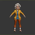 Cartoon Elderly Woman With White Hair Glasses Orange Jacket Blue Shirt Red Pants White Shoes