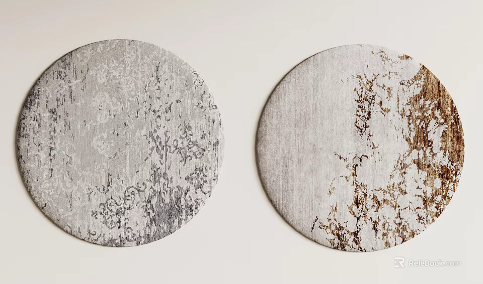 Modern Round Rugs in Neutral Gray and Brown Abstract Textured Patterns for Living Room Decor 3d model 