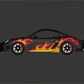 Stylish Black Sports Car Exterior With Flame Decals And Rear Spoiler