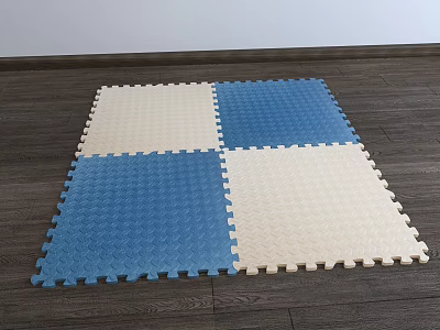 Square Carpet With Blue And Beige Interlocking Tiles On Wooden Floor 3d model