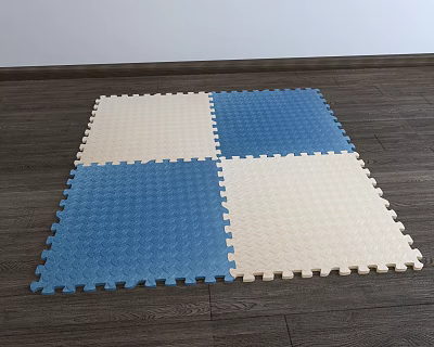 Square Carpet With Blue And Beige Interlocking Tiles On Wooden Floor 3d model