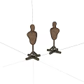 Two Burlap Covered Mannequin Torsos On Metal Stands With Simple Design