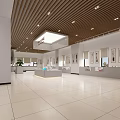 Spacious Modern Exhibition Hall Interior With Wooden Ceiling And Art Displays