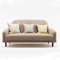 Light Brown Two Seater Sofa With Three Patterned Cushions And Black Legs 3d model