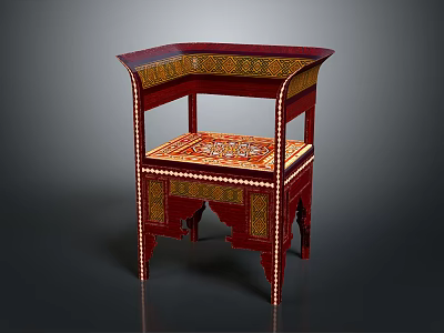 Red Traditional Leisure Chair With Intricate Decorative Patterns And Inlaid Seat Design 3d model