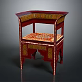 Red Traditional Leisure Chair With Intricate Decorative Patterns And Inlaid Seat Design