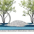 Elegant Garden Ornament with Circular Ring Trees Water Pool and Stone Mound