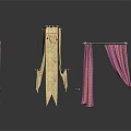 Decorative Curtain Components With Pink Striped And Gold Fabric Designs