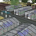 Garden Landscape Design Featuring Multiple Greenhouses Farm Plots Paths And Trees