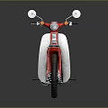 Red And White Retro Motorcycle With Black Seat Side Mirrors And Reflective Surface